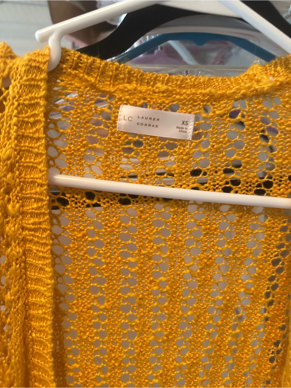LC Lauren Conrad Marigold Yellow Open-Knit Cardigan